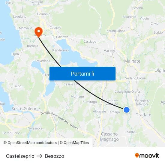 Castelseprio to Besozzo map