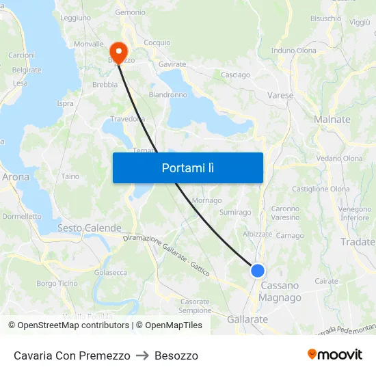 Cavaria Con Premezzo to Besozzo map