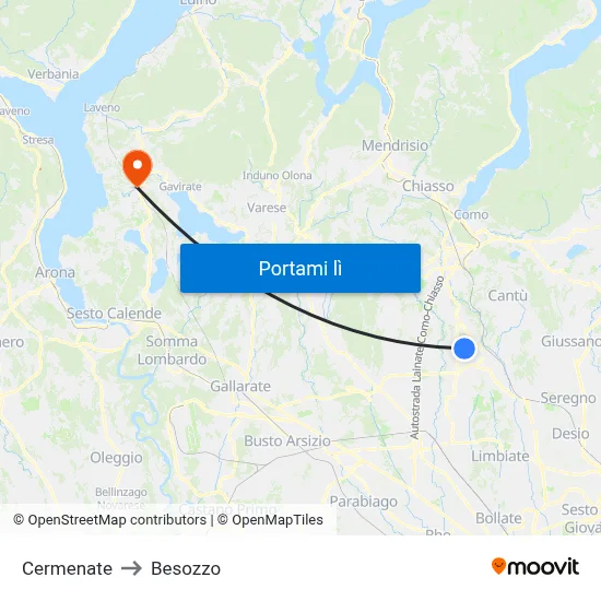 Cermenate to Besozzo map