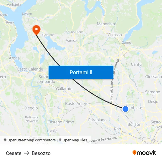 Cesate to Besozzo map