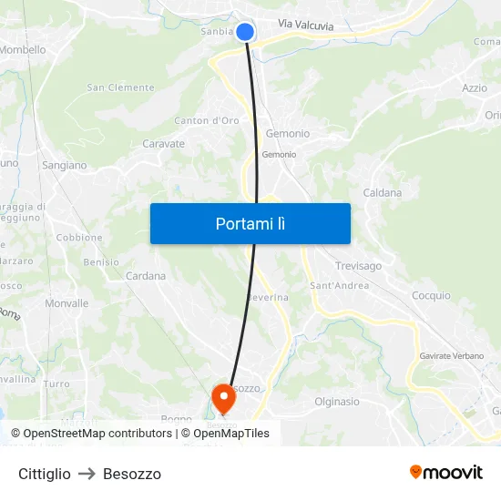 Cittiglio to Besozzo map