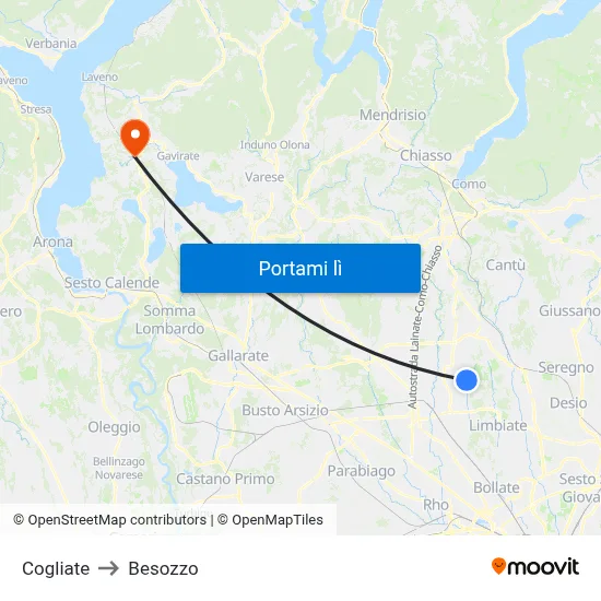 Cogliate to Besozzo map