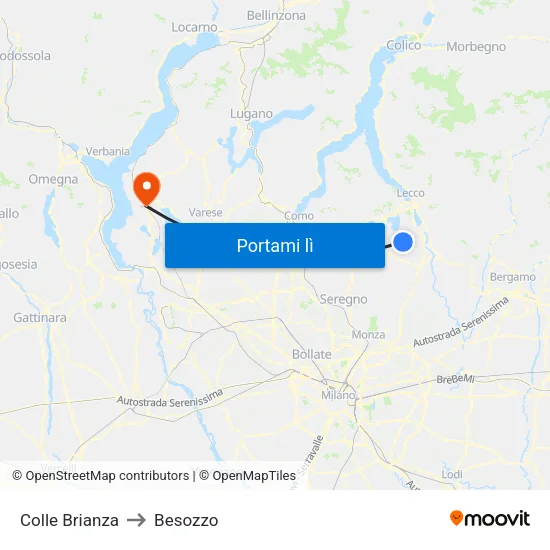 Colle Brianza to Besozzo map