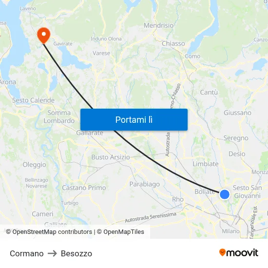 Cormano to Besozzo map