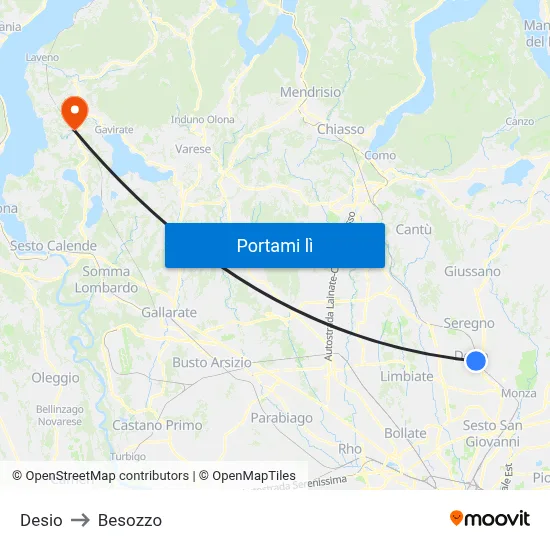 Desio to Besozzo map