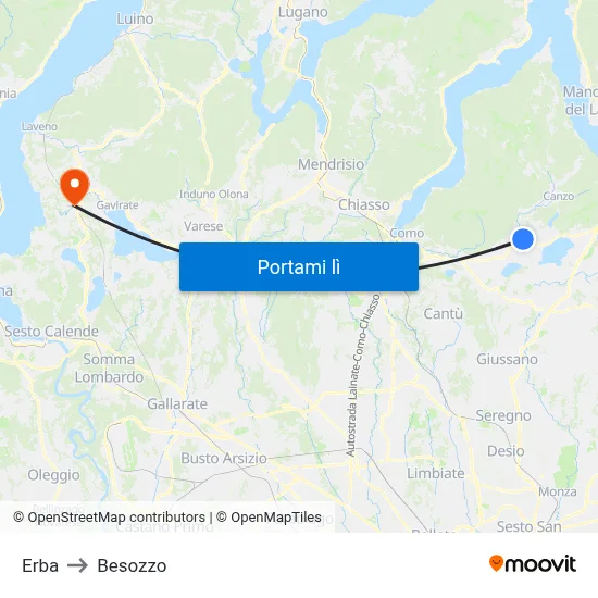 Erba to Besozzo map