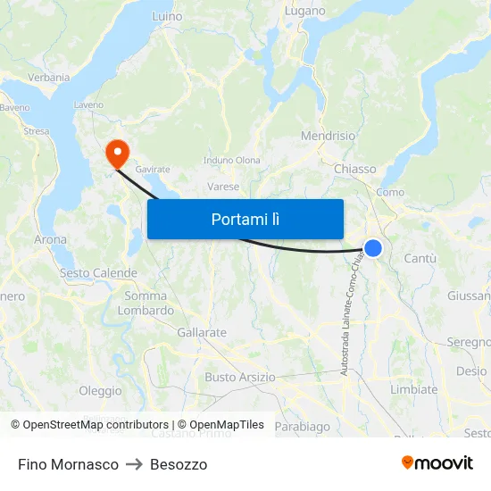 Fino Mornasco to Besozzo map