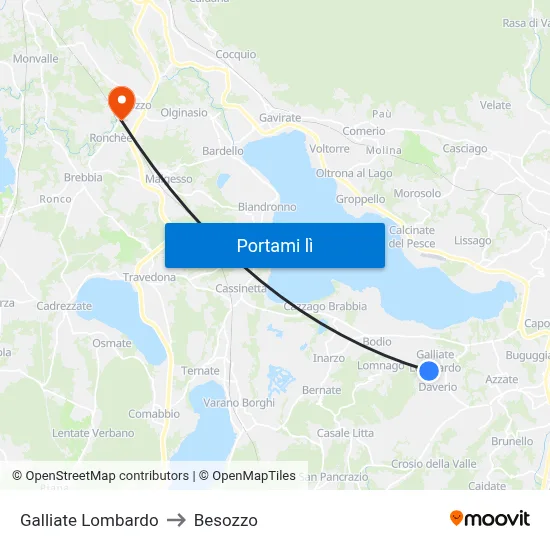 Galliate Lombardo to Besozzo map