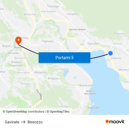 Gavirate to Besozzo map