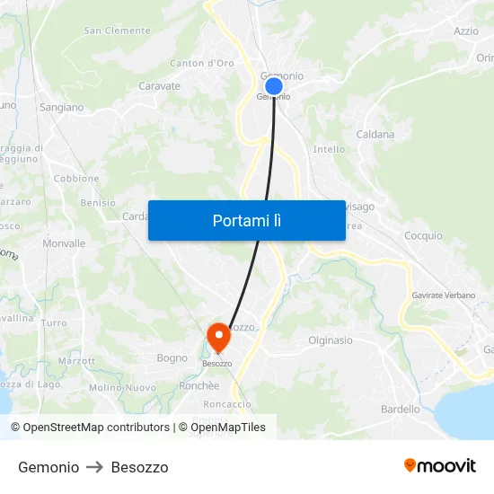Gemonio to Besozzo map