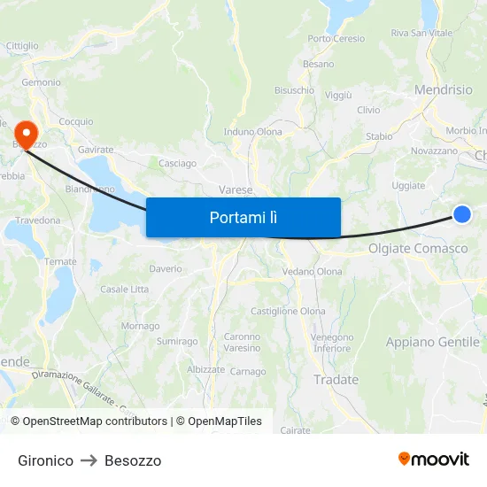 Gironico to Besozzo map