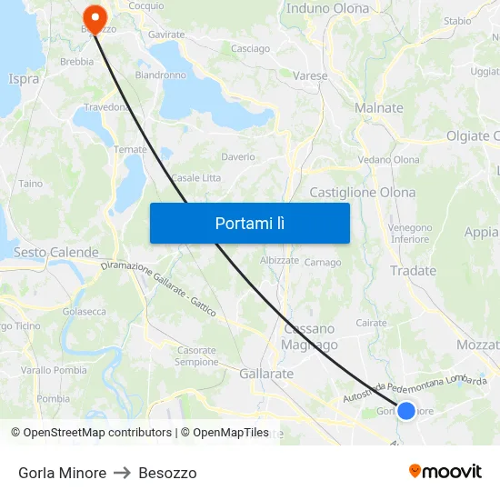 Gorla Minore to Besozzo map