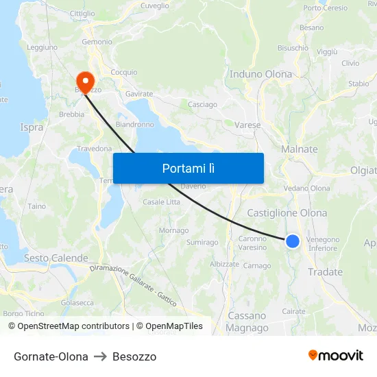 Gornate-Olona to Besozzo map