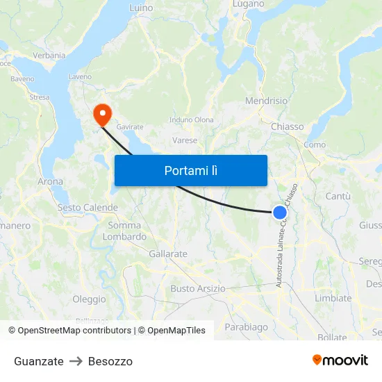 Guanzate to Besozzo map