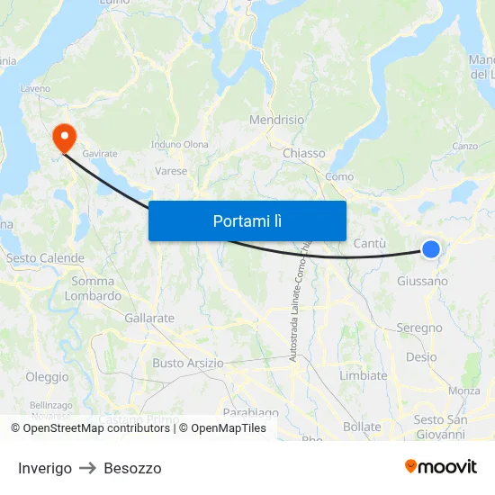 Inverigo to Besozzo map