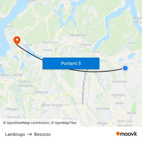 Lambrugo to Besozzo map