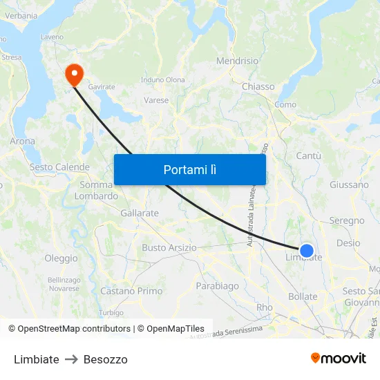 Limbiate to Besozzo map