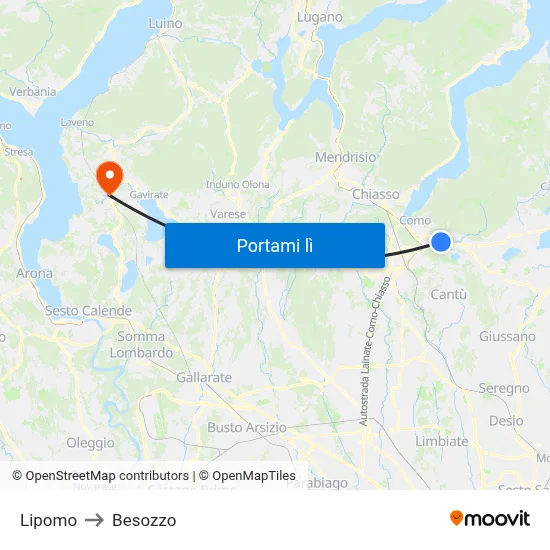 Lipomo to Besozzo map