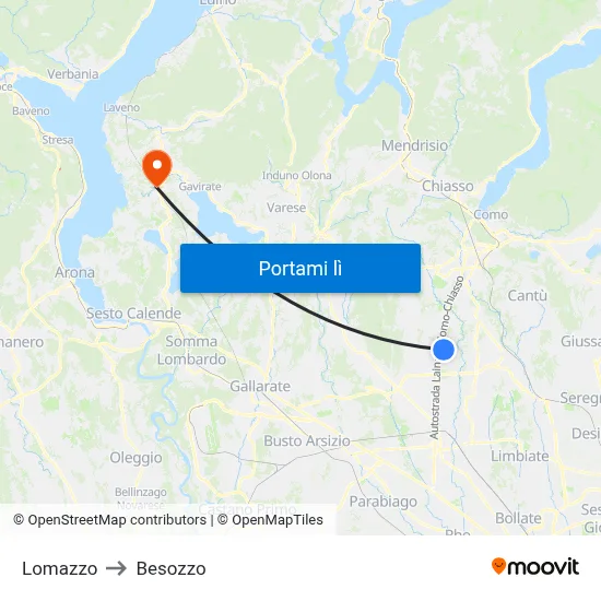 Lomazzo to Besozzo map