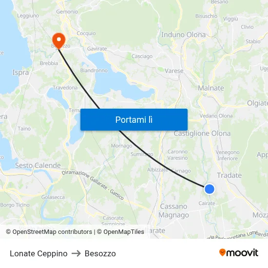 Lonate Ceppino to Besozzo map