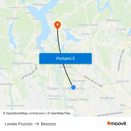 Lonate Pozzolo to Besozzo map