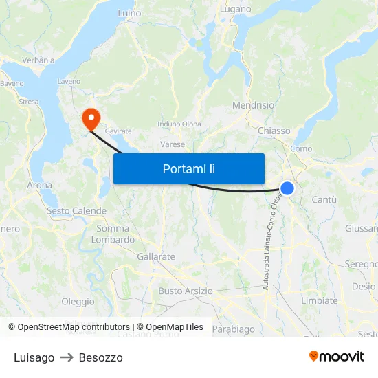 Luisago to Besozzo map