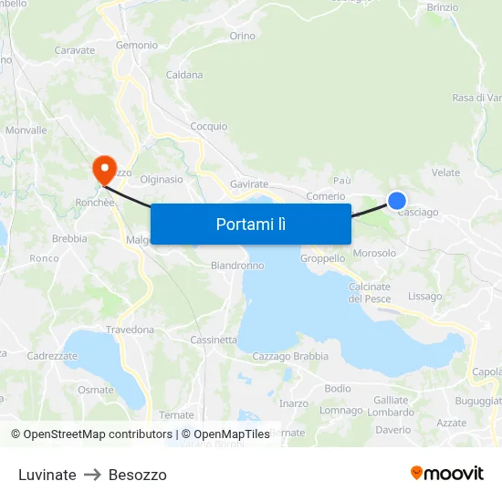 Luvinate to Besozzo map