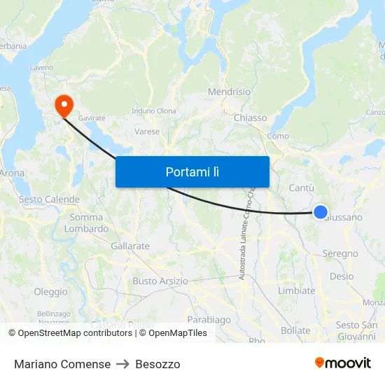 Mariano Comense to Besozzo map