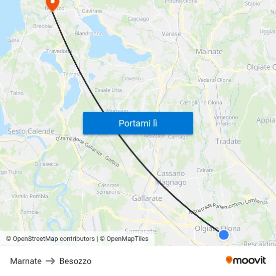 Marnate to Besozzo map