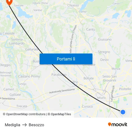 Mediglia to Besozzo map