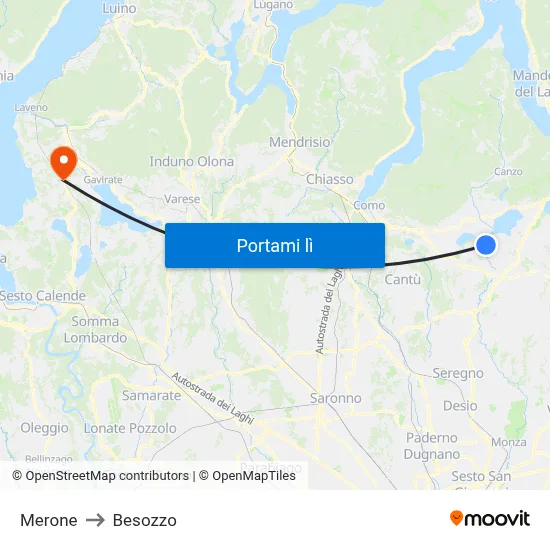 Merone to Besozzo map