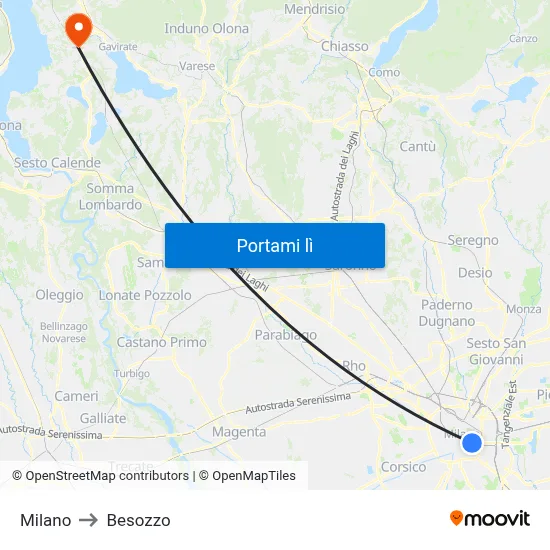 Milano to Besozzo map