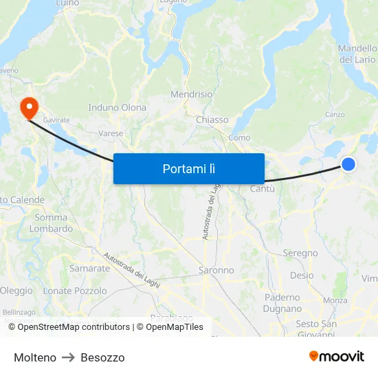 Molteno to Besozzo map