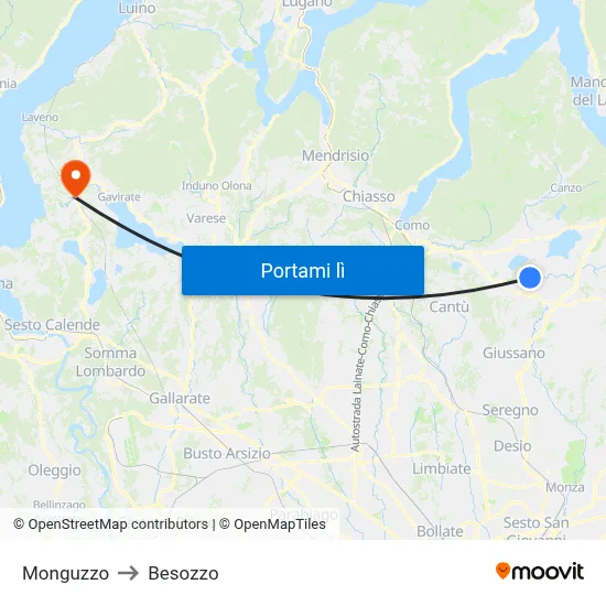 Monguzzo to Besozzo map