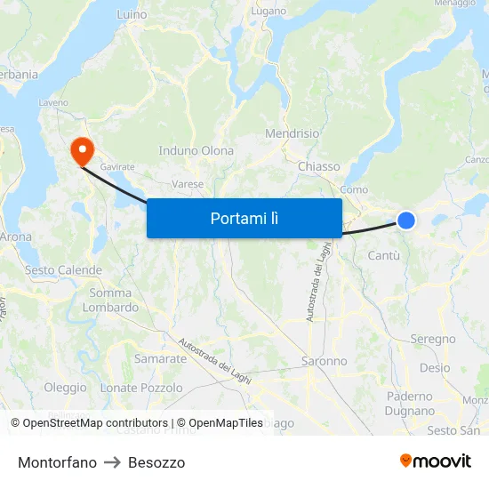Montorfano to Besozzo map