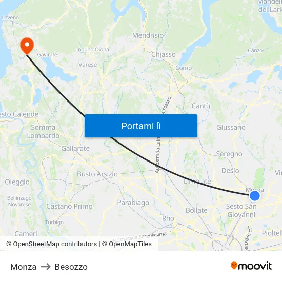Monza to Besozzo map