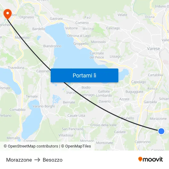 Morazzone to Besozzo map