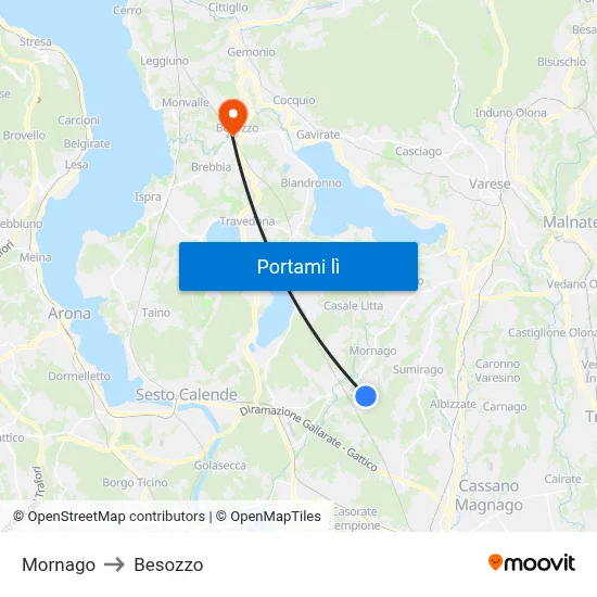Mornago to Besozzo map