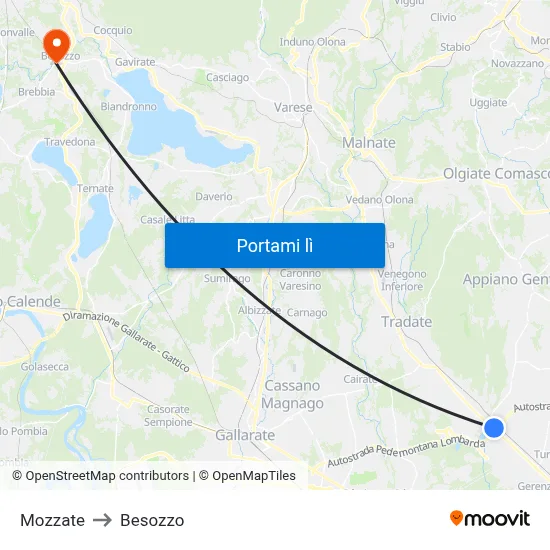 Mozzate to Besozzo map