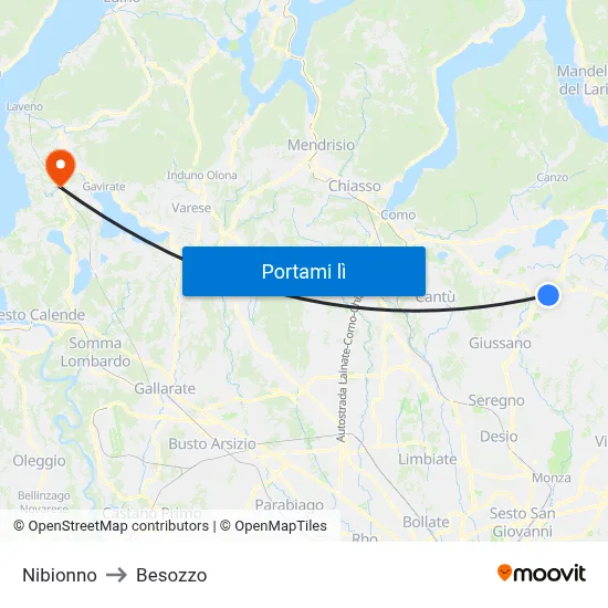 Nibionno to Besozzo map