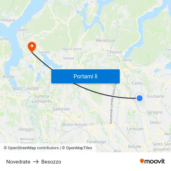 Novedrate to Besozzo map