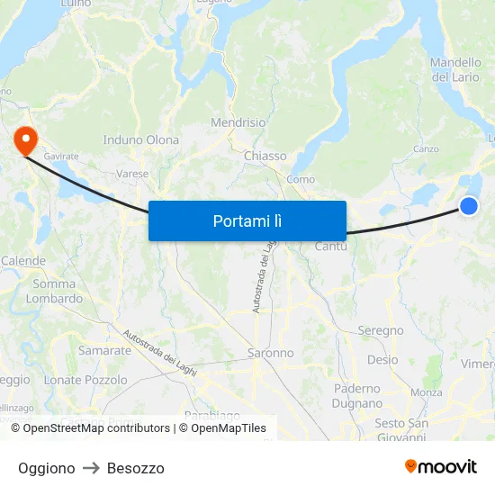 Oggiono to Besozzo map