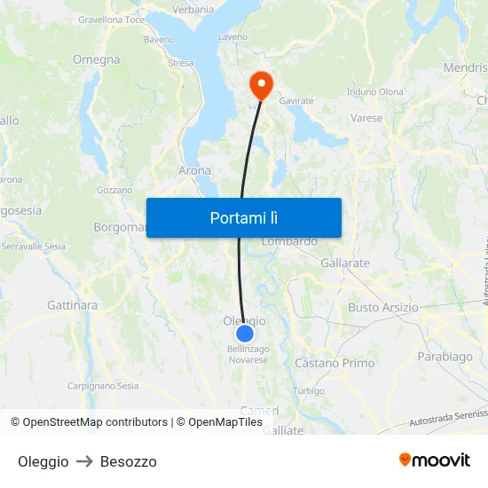 Oleggio to Besozzo map