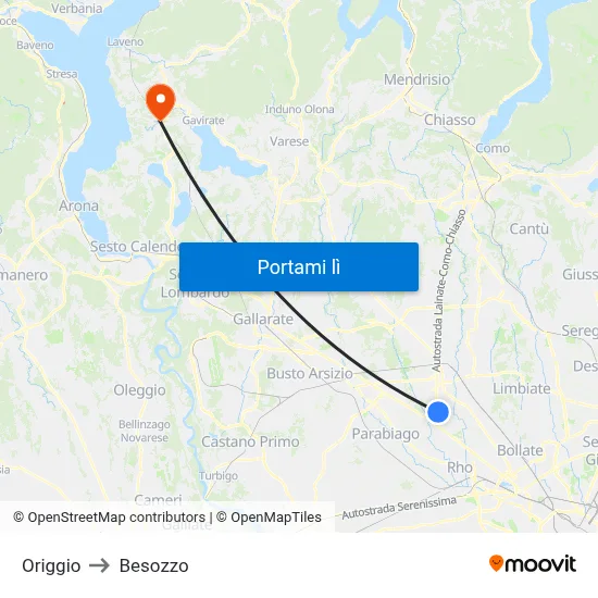 Origgio to Besozzo map