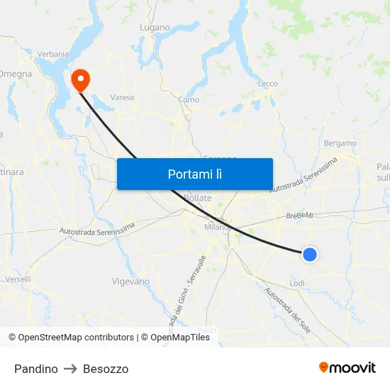 Pandino to Besozzo map