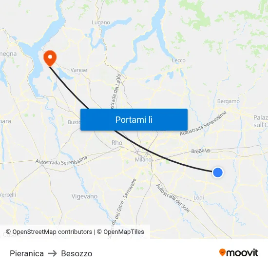 Pieranica to Besozzo map