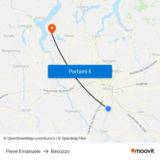 Pieve Emanuele to Besozzo map