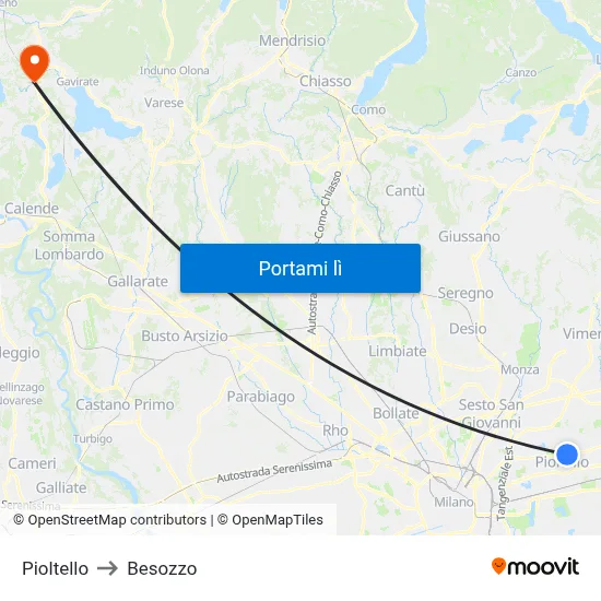 Pioltello to Besozzo map