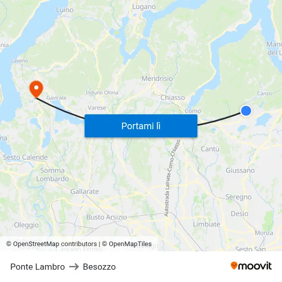 Ponte Lambro to Besozzo map