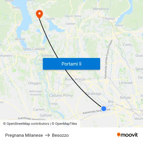 Pregnana Milanese to Besozzo map